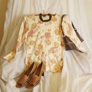 Womens M Floral fitted Cotton Cardigan